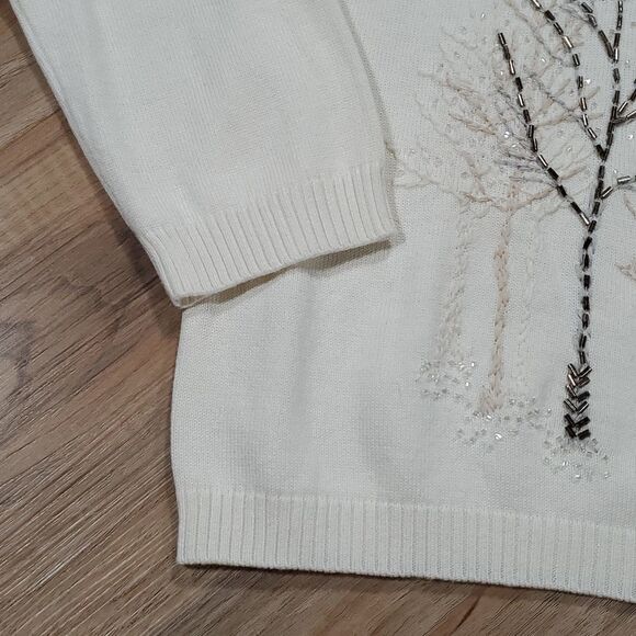 🔹️NWT Coldwater Creek Cream Bead & Embroider Zip Mock Sweater Medium - Picture 5 of 8